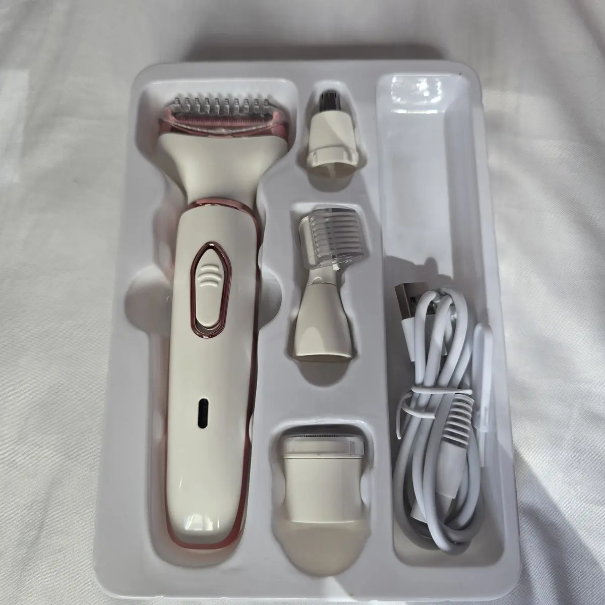 Depilador Portátil Elétrico Feminino 4 Em 1 Recarregável Usb Branco - Imagem 2